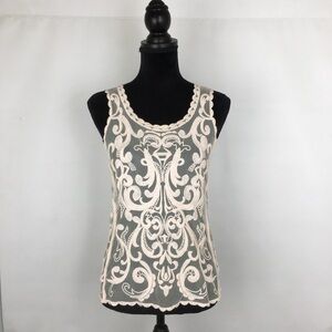 Express Y2K Lace Tank Top Ivory Cream Embroidered Swirl Women’s Size XS